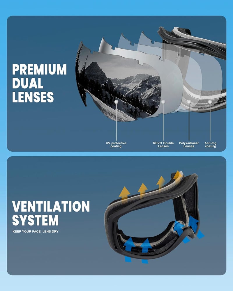 AVV Store Ski Goggles UV Protection, Anti-Fog Snowboard Snow Goggles OTG for Men Women Adults & Youths - Image 4